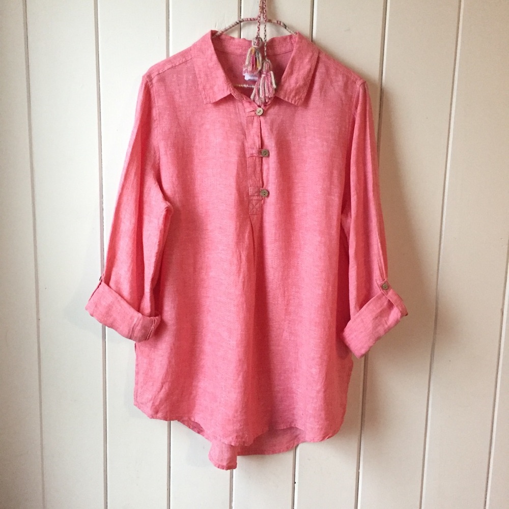 Sigrid Olsen Linen Lagenlook Pink Tunic Blouse L